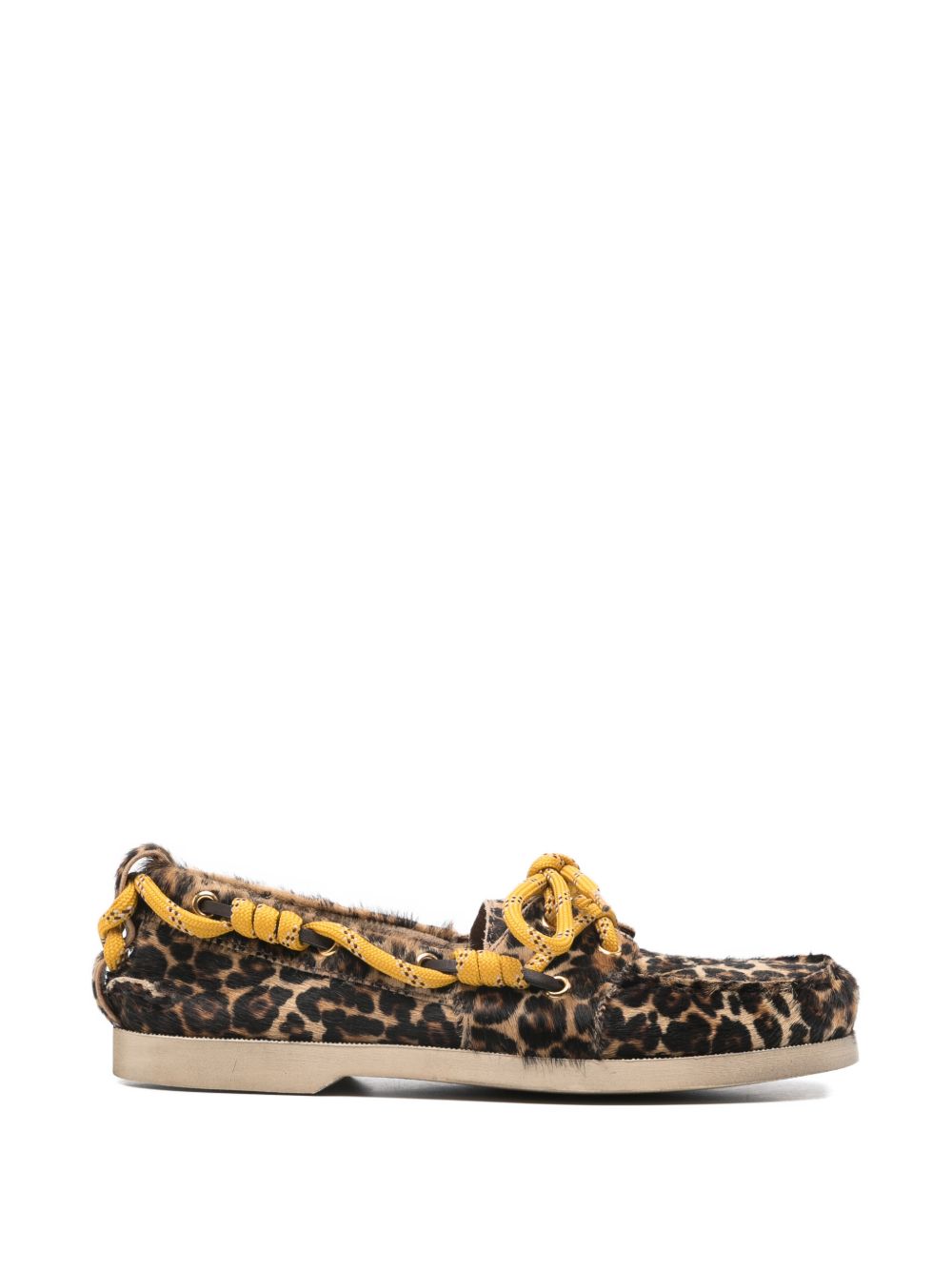Golden Goose Cruise loafers in leopard-print pony skin with yellow hiking cord – side view