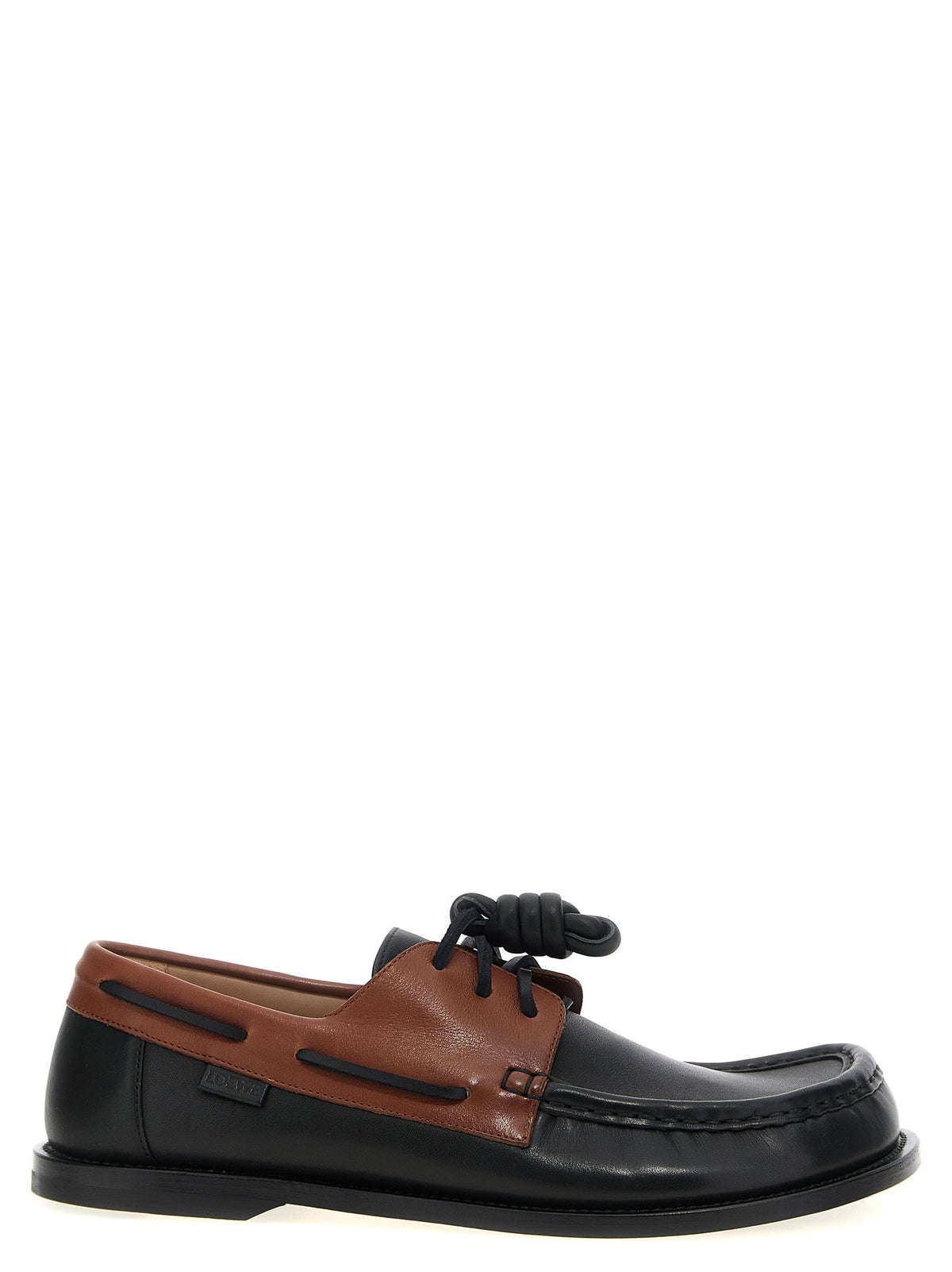 Loewe Campo Boat Shoe in Black and Tan Soft Calfskin