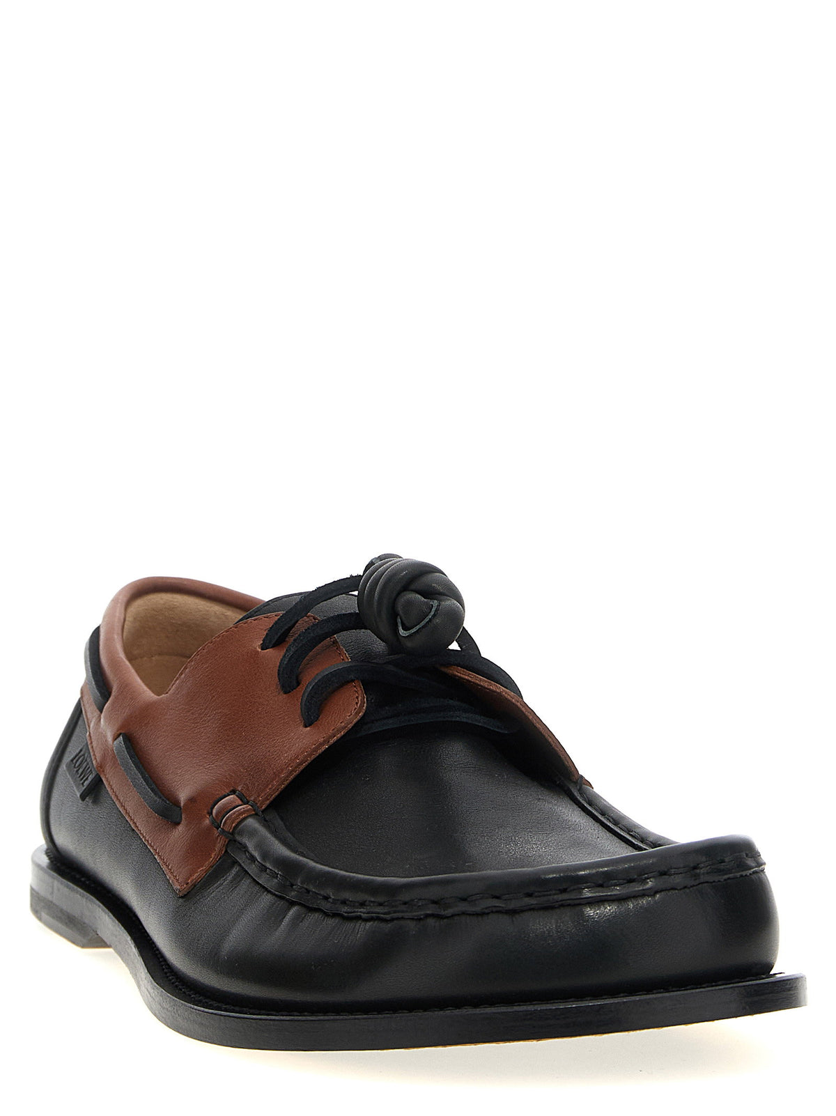 Loewe Campo Boat Shoe in Black and Tan Soft Calfskin