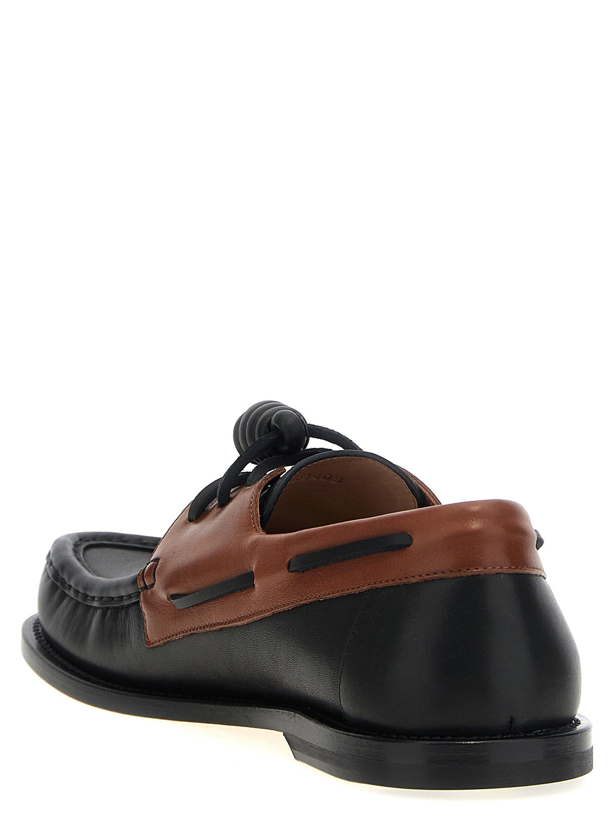 Loewe Campo Boat Shoe in Black and Tan Soft Calfskin