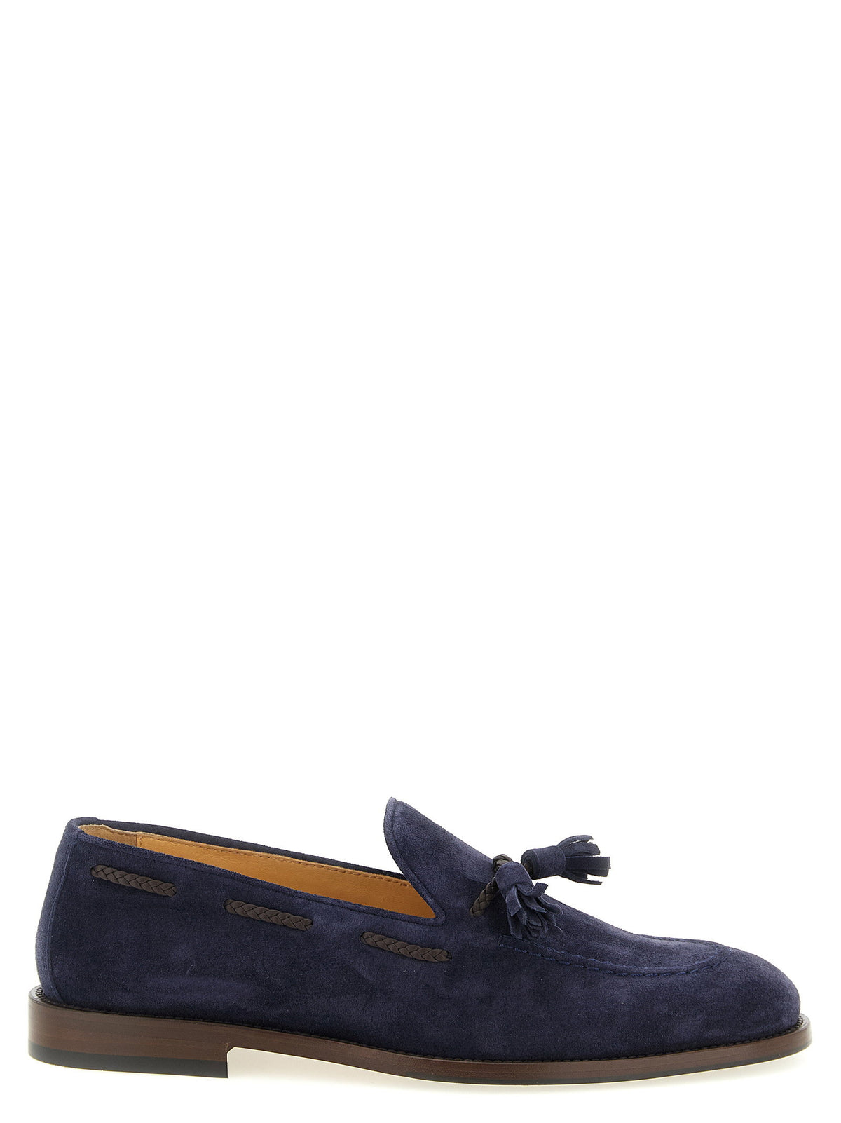 Brunello Cucinelli Suede Loafers with Tassels in Navy Blue