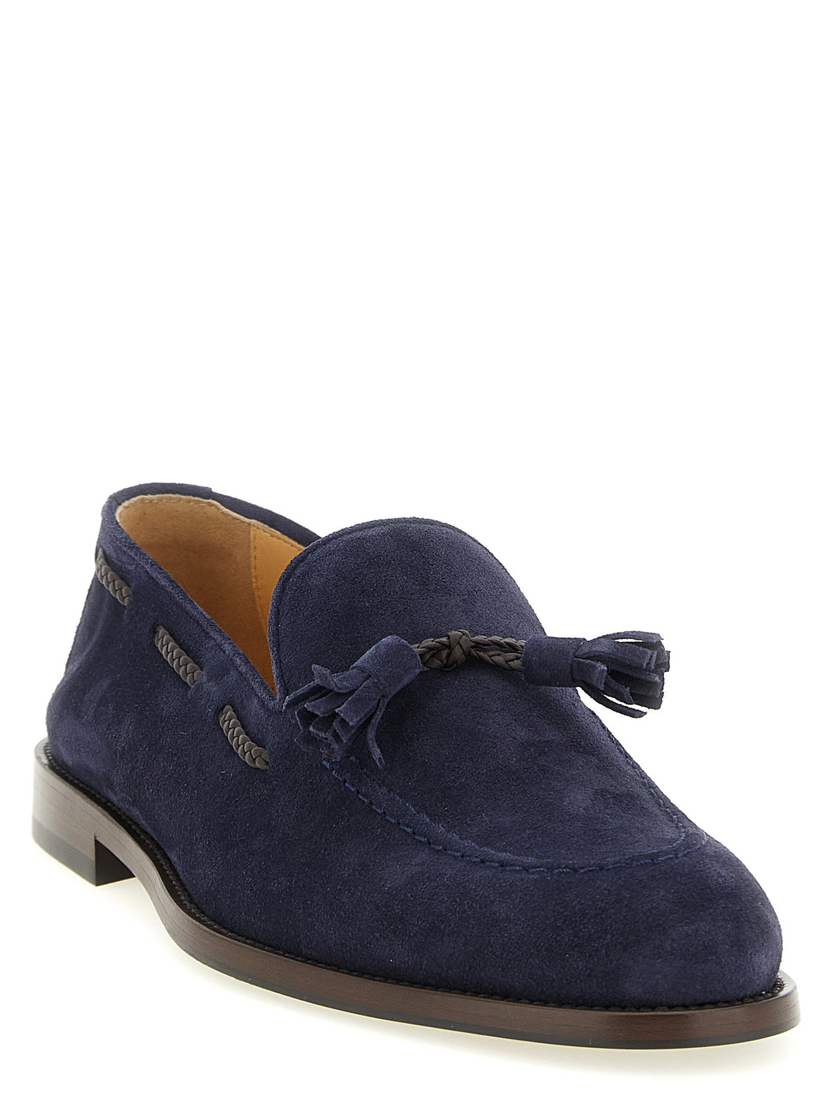 Brunello Cucinelli Suede Loafers with Tassels in Navy Blue
