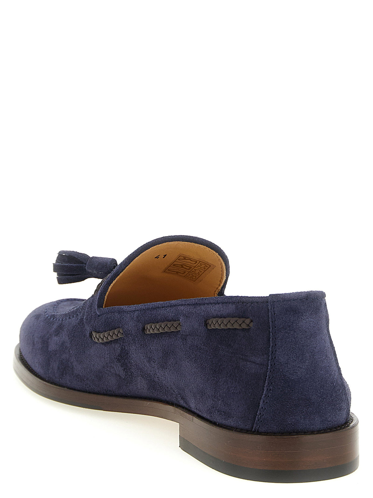 Brunello Cucinelli Suede Loafers with Tassels in Navy Blue