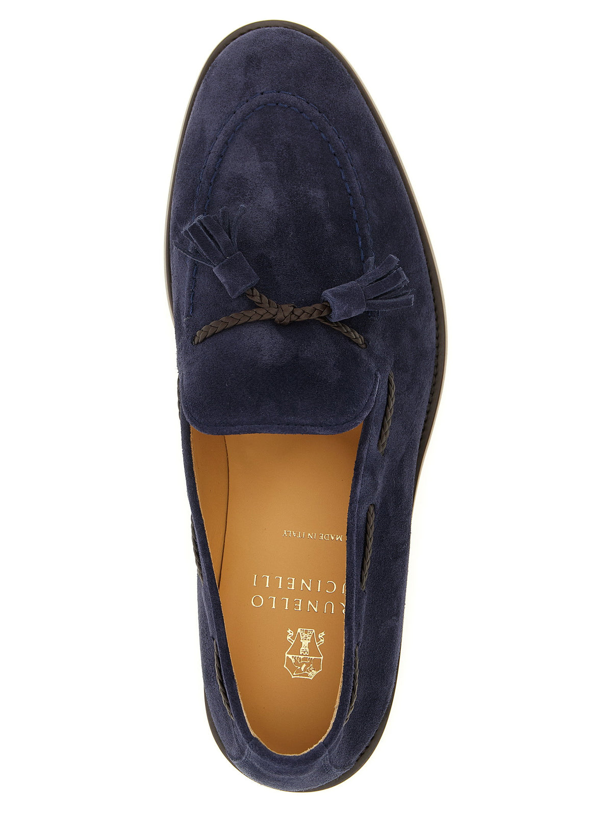Brunello Cucinelli Suede Loafers with Tassels in Navy Blue
