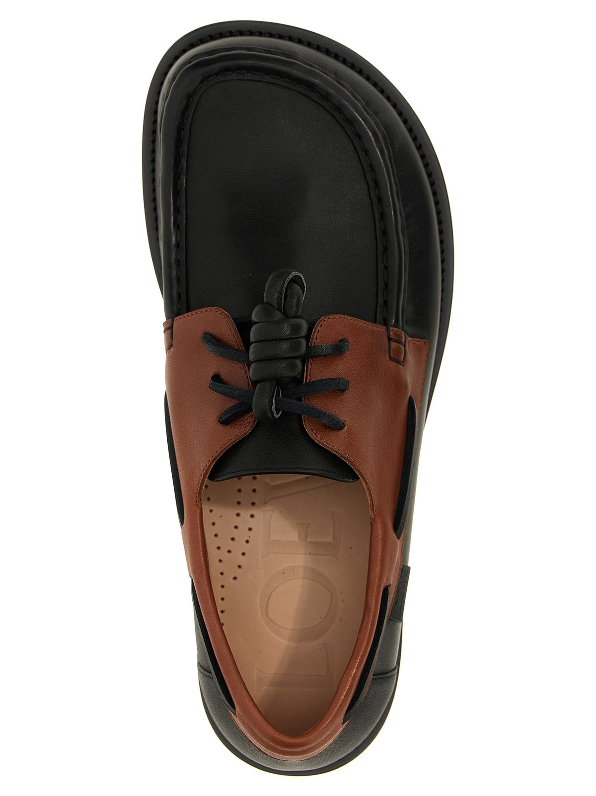 Loewe Campo Boat Shoe in Black and Tan Soft Calfskin