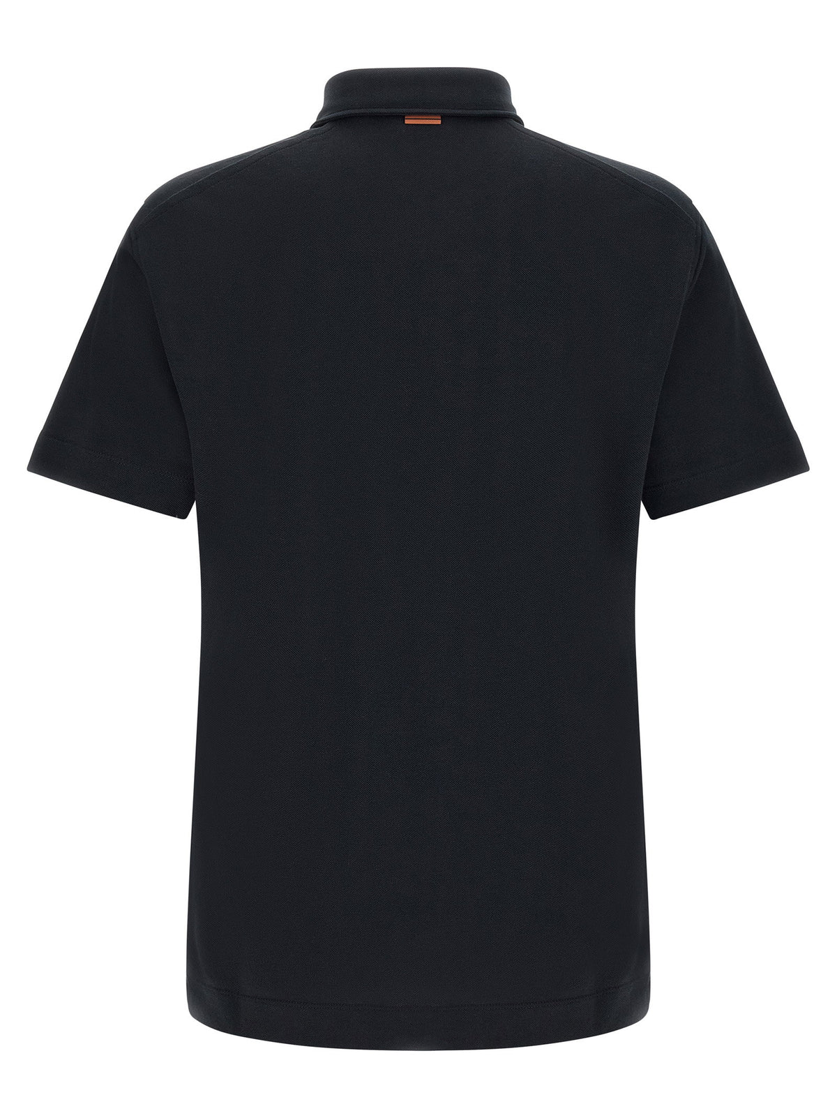 Zegna navy blue cotton piquet polo – back view with small tab at the collar